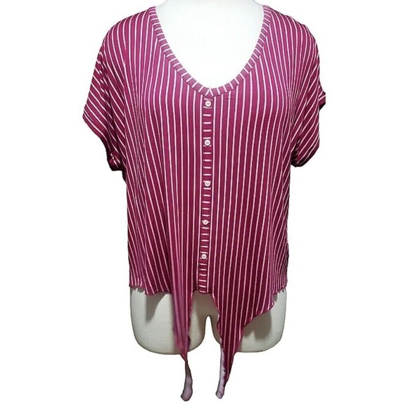 Modcloth Burgundy Top Boxy Tie Front Plus Size 2X Striped Womens Casual Mod NWT - Picture 3 of 12